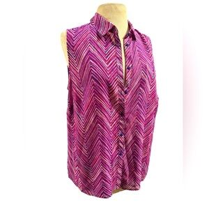 CATO Geometric Zig Zag Sheer Sleeveless‎ Blouse  Purple & Pink size 14/16w.